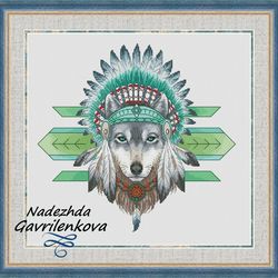 Amerindian Wolf. Cross Stitch Pattern. Cross Stitch Design. Digital. PDF. Saga.