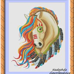 amerindian mustang (light). cross stitch pattern. cross stitch design. digital. pdf. saga.