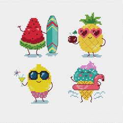 Summer Fruit - cross stitch pattern Cute little patterns for children counted cross stitch Kitchen embroidery