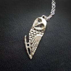 Owl necklace, Bird jewelry, double-sided pendant, silver color pendant