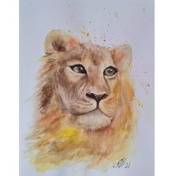 Lioness Original Painting Animals Africa Artwork Portrait  Animals Watercolor Art Home Decor