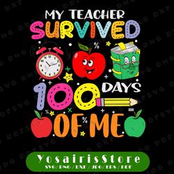 funny my teacher survived 100 days of me svg, 100th day of school svg, back to school svg, teacher svg, cricut