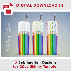 3 School Seamless Sublimation Patterns - 20oz SKINNY TUMBLER - Full Tumbler Wrap