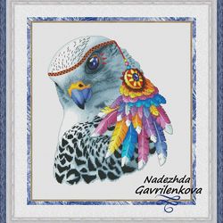 amerindian falcon. cross stitch pattern. cross stitch design. digital. pdf. saga.