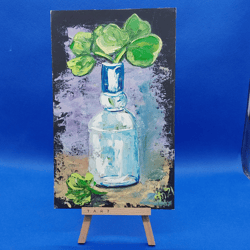 Clover St. Patrick's Day Glass Bottle Holiday Ireland Shamrock Nature Art Ireland Fairy Tale Painting Original artwork