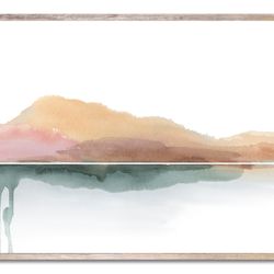 Sunset Mountain Art Print Mountain Lake Watercolor Painting Minimalist Abstract Landscape Art Terracotta and Sage Green