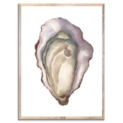 oyster painting coastal watercolor art print minimalist ocean art tropical oyster shell aqua blue green and beige