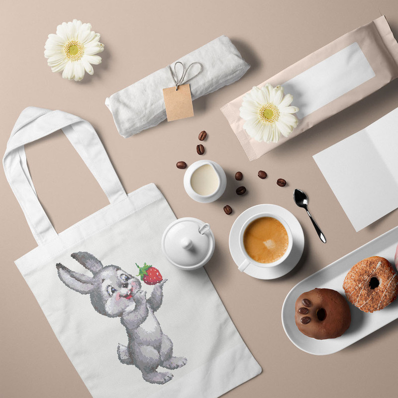 6 Funny Bunny with strawberry cross stitch pattern cross stitch chart for home decor and gift.jpg