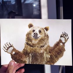 Brown Bear Original Watercolor Painting Animal Painting by Guldar
