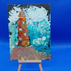 Seascape Lighthouse Painting Nature Art Sea Painting Summer Landscape Wall Art Impasto Original Artwork