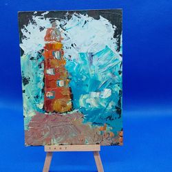 seascape lighthouse painting nature art sea painting summer landscape wall art impasto original artwork