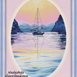 at sunset. cross stitch pattern. cross stitch design. digital. pdf. saga.