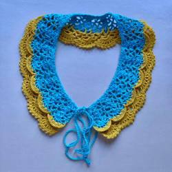 Blue-yellow double detachable collar crochet with ties