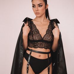 Genuine leather stockings, sexy lingerie, black lingerie, costum, Hot craft