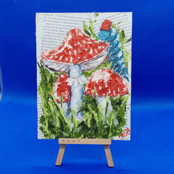 Caterpillar painting Fly agaric Art Insects Painting Alice Fairy tale painting Gift for a child Painting for Children