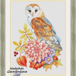 autumn owl. cross stitch pattern. cross stitch design. digital. pdf. saga.