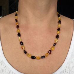 Baltic amber beads necklace Real amber jewelry women gemstone beaded necklace yellow honey cognac gift for sister, aunt