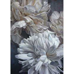 White peonies Original oil painting Flowers art Large painting Wall art decor Contemporary art Peony art Floral artwork