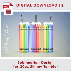 School Crayons Seamless Sublimation Pattern - 20oz SKINNY TUMBLER - Full Tumbler Wrap