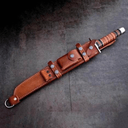 steel sword with stacked leather wood handle hunting sword