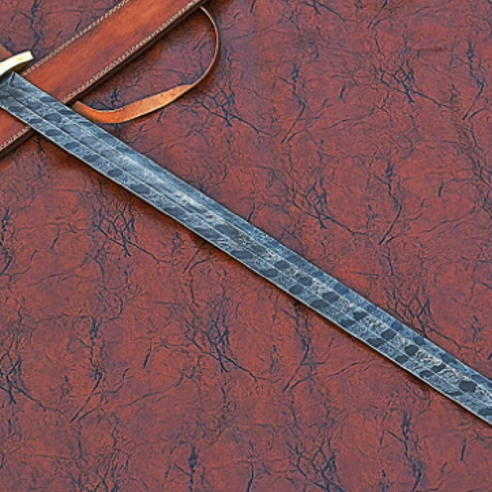 Damascus Sword Claymore SwordDouble Edge Blade Sword Crown Shape Pommel Battle Ready Sword W  S