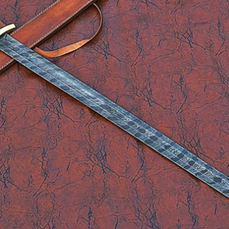Damascus Sword Claymore SwordDouble Edge Blade Sword Crown Shape Pommel Battle Ready Sword W  S