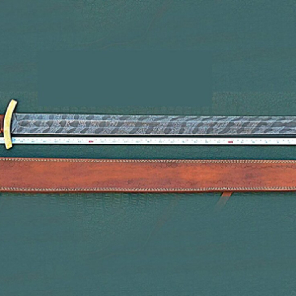 Damascus Sword Claymore SwordDouble Edge Blade Sword Crown Shape Pommel Battle Ready Sword W  S