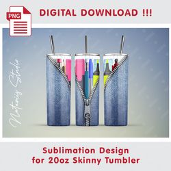 School Zipper Seamless Sublimation Pattern - 20oz SKINNY TUMBLER - Full Tumbler Wrap