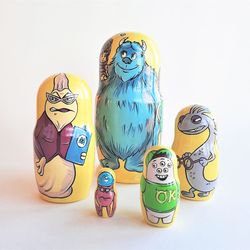 Monsters, Incorporated wooden nesting dolls matryoshka - Russian dolls cartoon characters painted