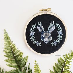 Jackalope Cross Stitch Pattern PDF Horned Rabbit Embroidery Design Bunny Needlepoint Chart Animal Hare Instant Download