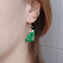 Green circuit board earrings recycled Cyberpunk earrings for men or women Tech geeky earrings handmade