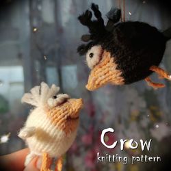 Crow Knitting Pattern, little knitted funny bird, Halloween decor, toy knitting pattern, cute amigurumi pattern, guide