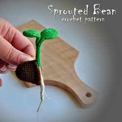 Sprouted Bean brooch crochet pattern, realistic plant tutorial, crochet flower guide, cute crochet bean, crochet jewelry