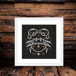 cancer cross stitch pattern, horoscope cross stitch chart, animals cross stitch, hoop art, embroidery, cancer xstitch
