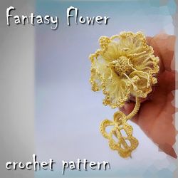 Fantasy flower crochet pattern, crochet flower brooch, elegant brooch for women, handmade flower, plant tutorial