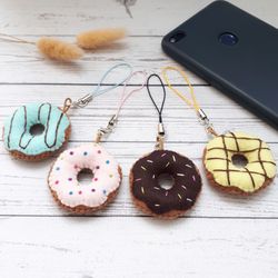 Fake donuts phone charm,Cute phone charm, Food keychain, Bag charm, Purse charm, Cool keychain for women, Small donuts