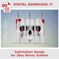 Funny Halloween Skull Seamless Sublimation Pattern - 20oz SKINNY TUMBLER - Full Tumbler Wrap