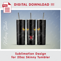 Funny Halloween Black Cat Seamless Sublimation Pattern - 20oz SKINNY TUMBLER - Full Tumbler Wrap