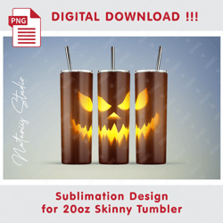 Funny Halloween Pumpkin Seamless Sublimation Pattern - 20oz SKINNY TUMBLER - Full Tumbler Wrap