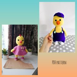 crochet rooster and hen, easter gift, handmade, pdf pattern