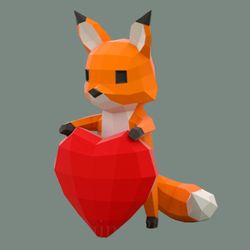 A fox cub with a papercraft heart. diy.