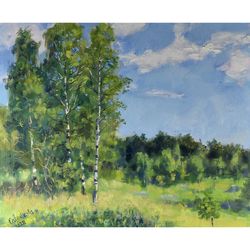 Birch Painting Landscape Nature Trees Original Art Summer Plein Air Impressionism Wall Art