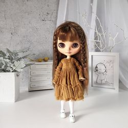 Blythe doll clothes Mustard dress Blythe doll