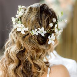 Flower crown with white flowers apple tree | Bridal hair piece wedding diadem by Yaresko
