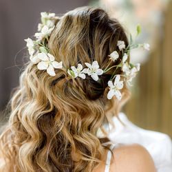flower crown with white flowers apple tree | bridal hair piece wedding diadem by yaresko