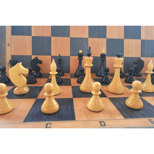 wooden soviet chess pieces vintage