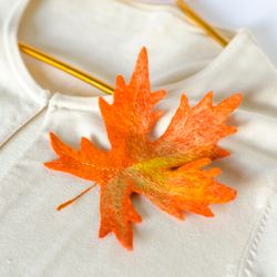 Handmade orange maple leaf brooch for coat