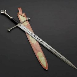 custom hand forged, damascus steel functional sword 35 inches, anduril narsil sword, swords battle ready, with sheath