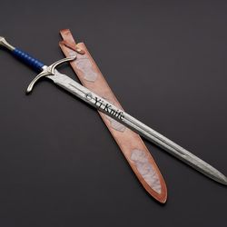 Custom Hand Forged, Damascus Steel Functional Sword 35 inches, Hobbit Glamdring Sword, Swords Battle Ready, With Sheath