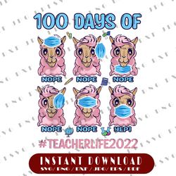funny 100 days of school teacher llama wearing mask wrong png sublimation digital download teacher life 2022
